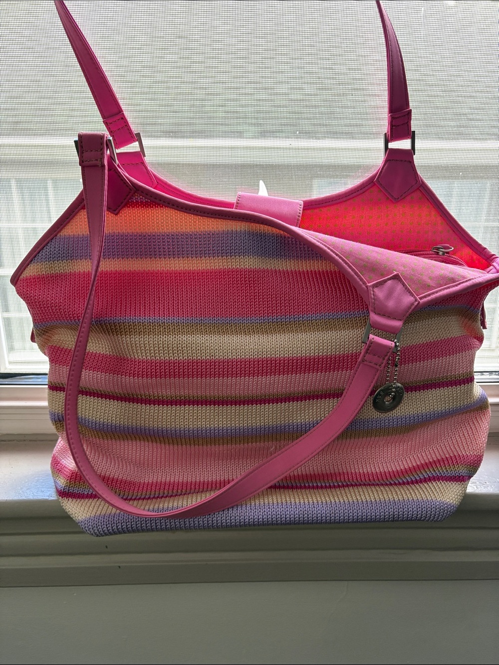 The Sak Striped Pink Multicolor Knit Shoulder Bag